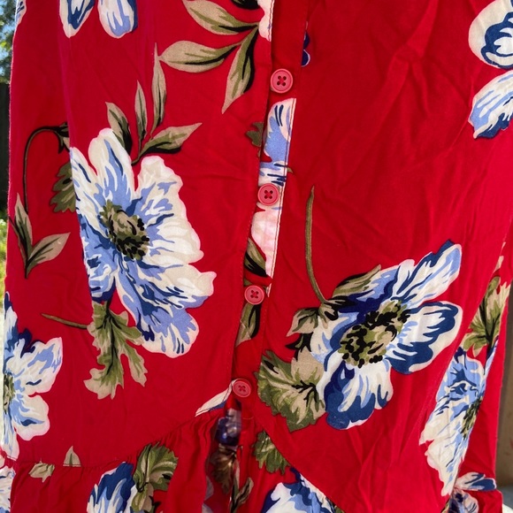 Band Of Gypsies Red Floral Off The Shoulder Dress - Picture 7 of 7